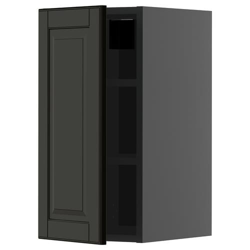 Moderner schwarzer Wandschrank mit verstellbarem Regal, abgeschrägten Türkanten.