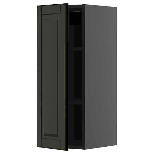 Dunkelgrauer Küchenschrank. Modernes, rechteckiges Design mit abgeschrägten Kanten.