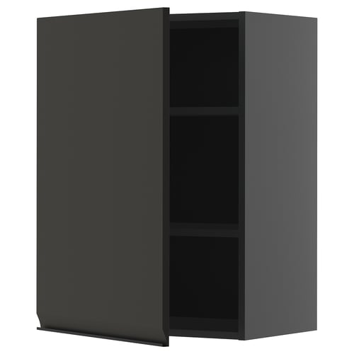 METOD Wandschrank in dunkelgrau, rechteckig, offene Tür, zwei Regale.