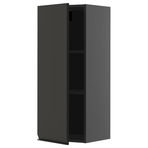 Moderner grauer Wandschrank, zwei Regale, glatte matte Oberfläche.