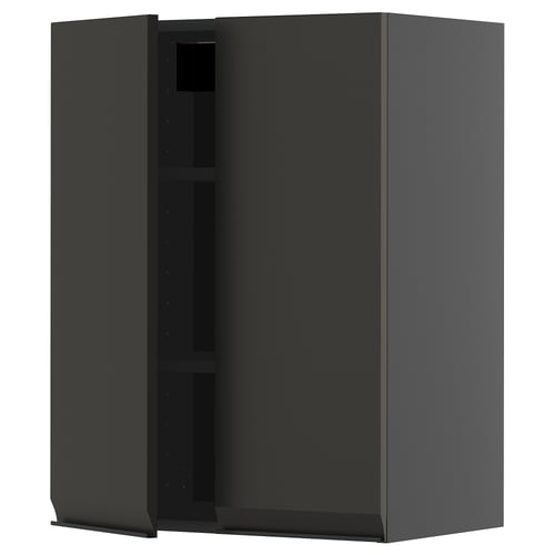 Schwarzer METOD-Küchenschrank, moderne, quadratische Form, mattschwarze Türen mit schlanken Griffen.