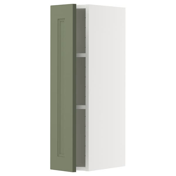 Ikea METOD Küchenschrank in Graugrün mit weißem Rahmen.
