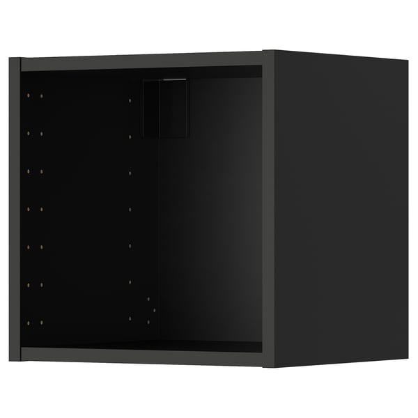 Schwarzer METOD Küchen-Wandschrank, quadratische Form, offenes Design.