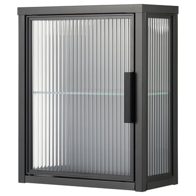 Der MOSSJÖN Wandschrank in Schwarz mit Milchglastür besticht durch ein schlankes, modernes Design mit magnetischem Türverschluss.