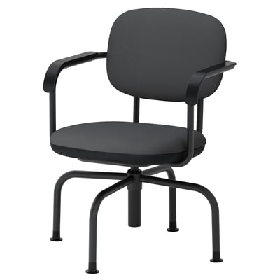 Mullsjö Stuhl: schwarz, Metall, modernes Design, geschwungene Armlehnen, quadratische Rückenlehne.