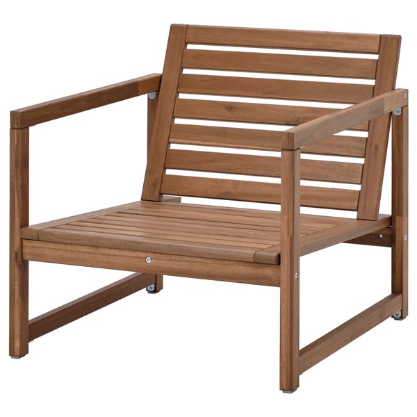 Terrassenstuhl aus braunem Holz, NÄMMARÖ, Gartenmöbel, robustes Akazienholz, Lattenrost-Design.