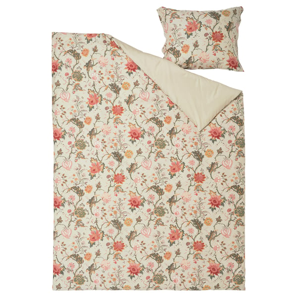 NÄSSELKLOCKA: florale Bettdecke & Kissen, beige-creme, Baumwolle-Viskose, weich, atmungsaktiv.