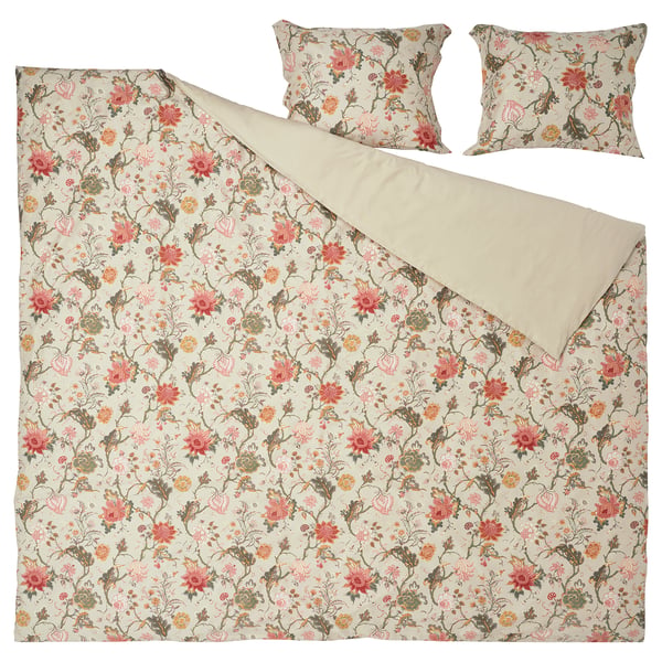 NÄSSELKLOCKA Bettgarnitur, floral/beige, Baumwoll-Viskose, rechteckig, elegantes Muster.