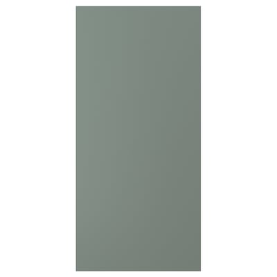 Eine NICKEBO Küchenschrankblende in Graugrün mit einem glatten, rechteckigen Design. Es hat ein einheitliches mattes Finish und misst 30x60 cm.