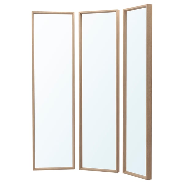 Drei hellbraune NISSEDAL Spiegel, dreifach gefaltet, sicheres Glas, ideal für Outfits.