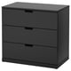 NORDLI schwarze Kommode mit 3 Schubladen. Modernes Design, glatte Führungen, an der Wand anbringbar.