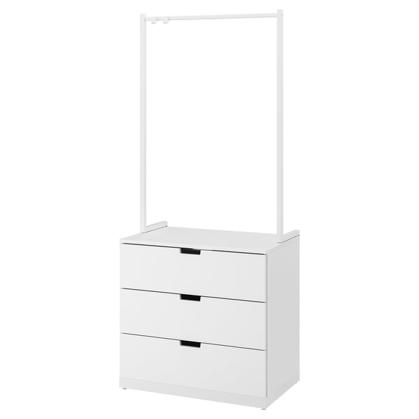 NORDLI Kommode mit 3 Schubladen, schlank, modern, glatte Schubladen, Kleiderstange, verstellbare Füße