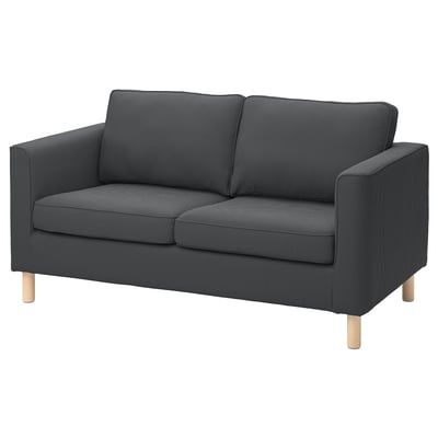 PÄRUP Zweisitzer, grauer Cord, modernes Design, zwei Kissen.