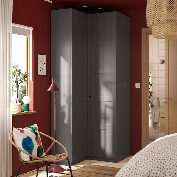 PAX / BERGSBO Eckkleiderschrank, dunkelgrau/dunkelgrau, 111/88x236 cm