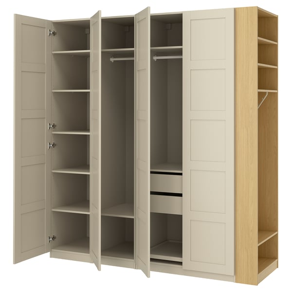 PAX / BERGSBO Schrankkombination, graubeige graubeige/Eichenachbildung, 220x60x236 cm