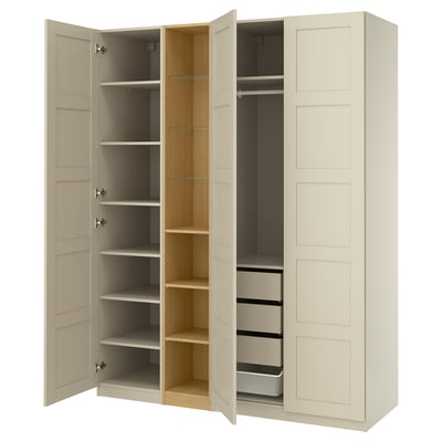 PAX / BERGSBO Schrankkombination, graubeige graubeige/Eichenachbildung, 185x60x236 cm