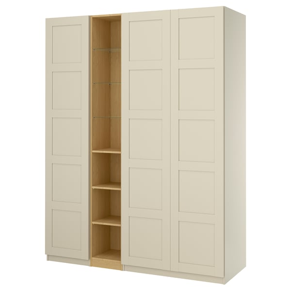 PAX / BERGSBO Schrankkombination, graubeige graubeige/Eichenachbildung, 185x60x236 cm