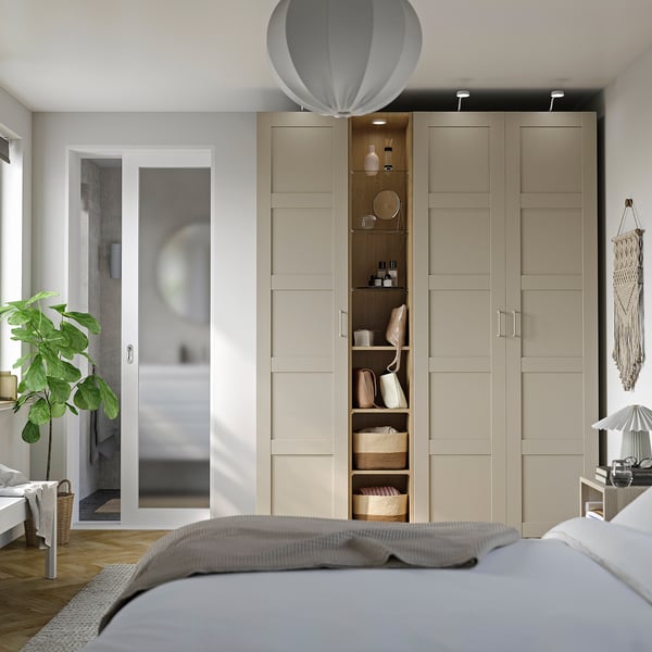 PAX / BERGSBO Schrankkombination, graubeige graubeige/Eichenachbildung, 185x60x236 cm