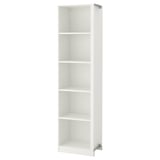 Weißer PAX-Schrank, schmale, offene Regale.
