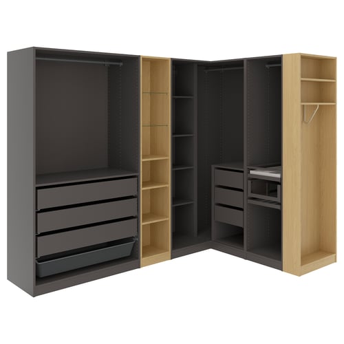 PAX Eckkleiderschrank, dunkelgrau dunkelgrau/Eichenachbildung, 245/180x201 cm