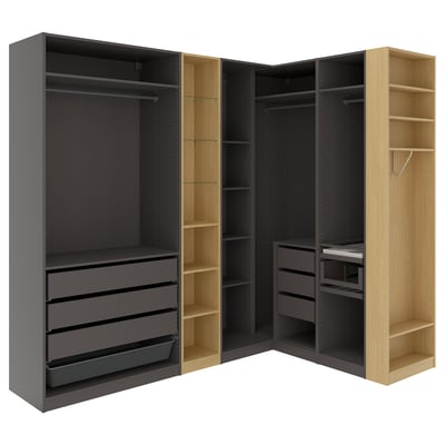 PAX Eckkleiderschrank, dunkelgrau dunkelgrau/Eichenachbildung, 245/180x236 cm