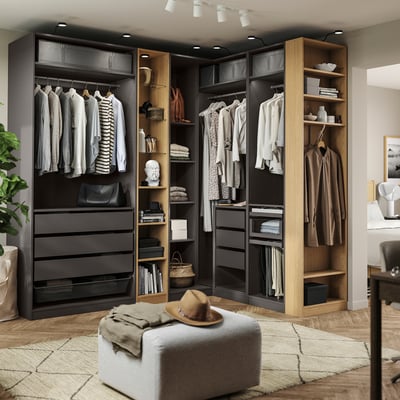 PAX Eckkleiderschrank, dunkelgrau dunkelgrau/Eichenachbildung, 245/180x236 cm