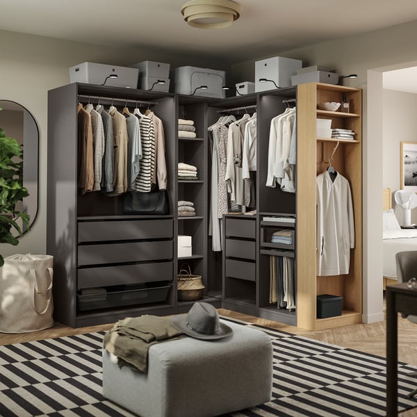PAX Eckkleiderschrank, dunkelgrau dunkelgrau/Eichenachbildung, 210/180x201 cm