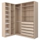 Circle PAX Kleiderschrank, helles Holz, Regale, Schubladen. Eckschrank, Kleiderschiene, modernes, klares Design.