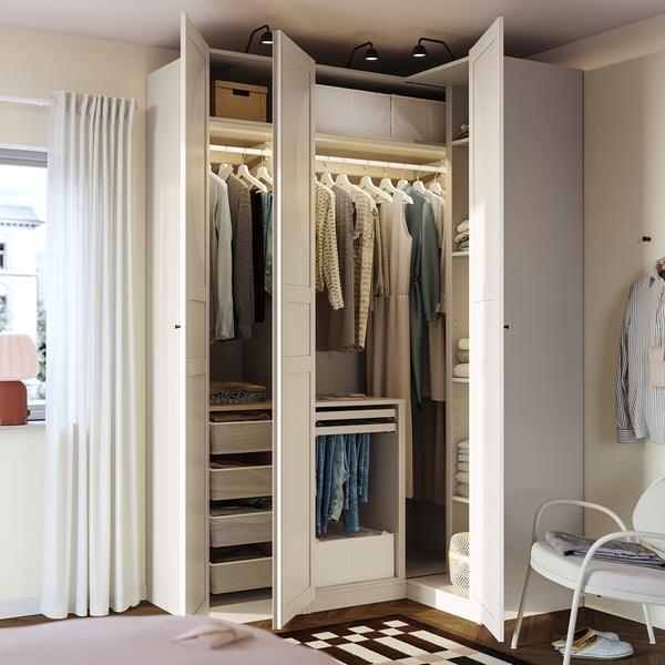 PAX / FLISBERGET Eckkleiderschrank, graubeige/hellbeige, 161/111x236 cm