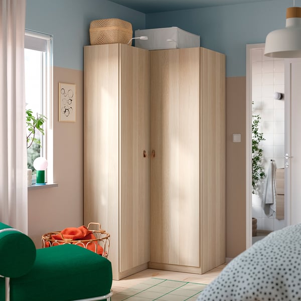 PAX / FORSAND Eckkleiderschrank, Eicheneff wlas/Eicheneff wlas, 111/88x201 cm