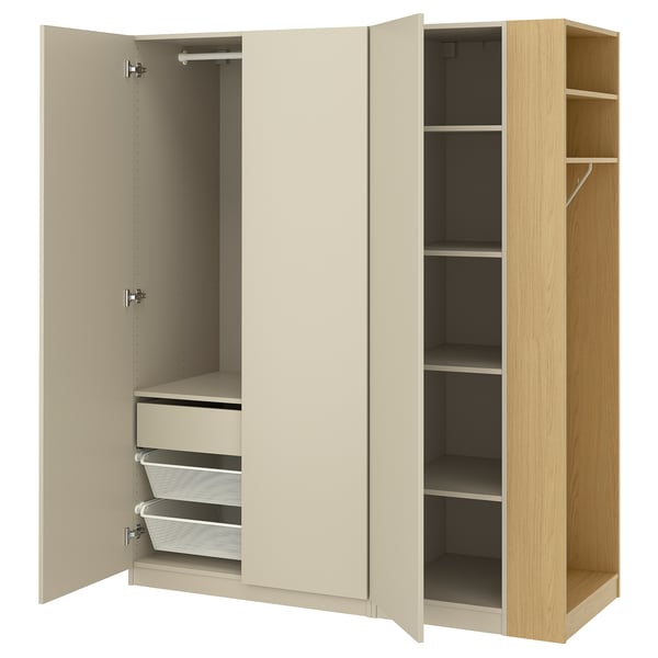 PAX / FORSAND Schrankkombination, graubeige graubeige/Eichenachbildung, 170x60x201 cm