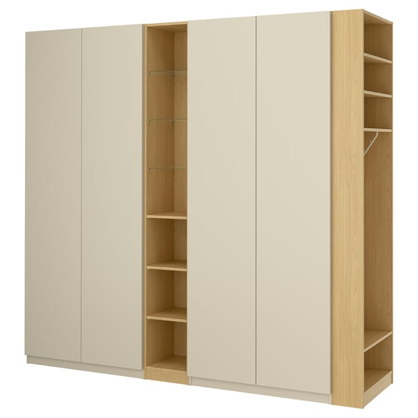 PAX / FORSAND Schrankkombination, graubeige graubeige/Eichenachbildung, 255x60x236 cm