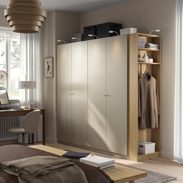 PAX / FORSAND Schrankkombination, graubeige graubeige/Eichenachbildung, 220x60x201 cm