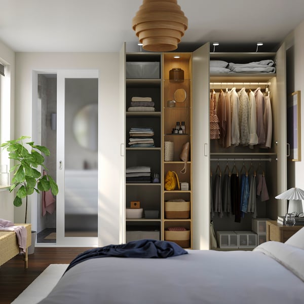 PAX / FORSAND Schrankkombination, graubeige graubeige/Eichenachbildung, 185x60x236 cm