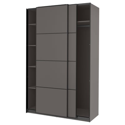 PAX-Kleiderschrank: dunkelgrau, modern, Schiebetüren, rechteckig, minimalistisch, Stahl und Spanplatte.