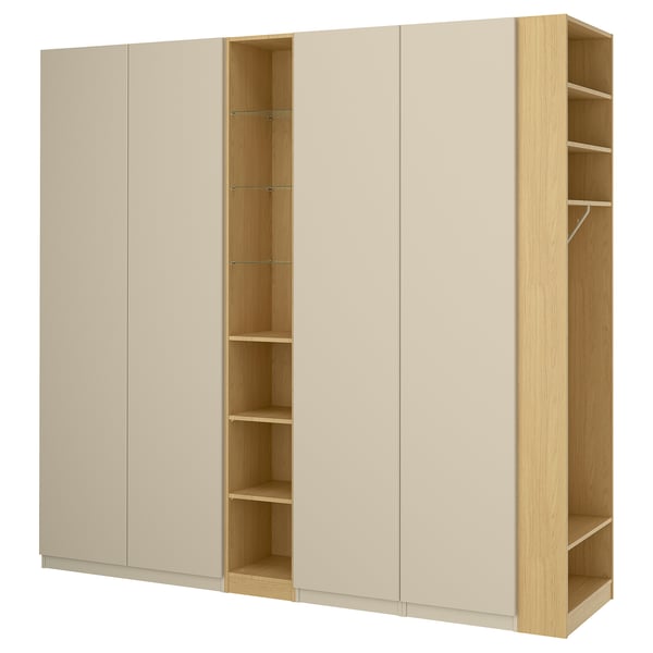 PAX / REINSVOLL Schrankkombination, graubeige graubeige/Eichenachbildung, 255x60x236 cm