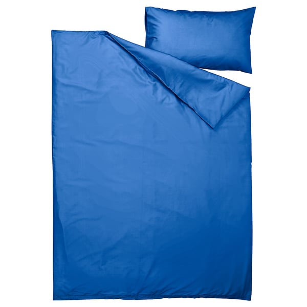Blaues Bettbezugsset, schlankes Design, glatte Polyester-Viskose, mit unsichtbarem Knopfverschluss, enthält einen Kissenbezug.