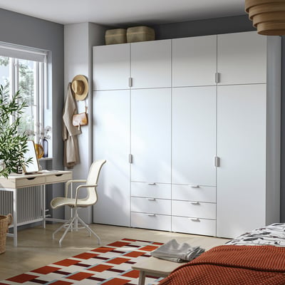 PLATSA Klschrank/8 Türen+6 Schubl., weiß/FONNES weiß, 240x57x241 cm