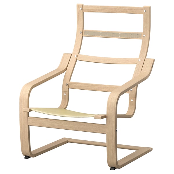 POÄNG Stuhl aus hellem Holz, hellbraun, geschwungene Rückenlehne und Armlehnen, minimalistisches Design.