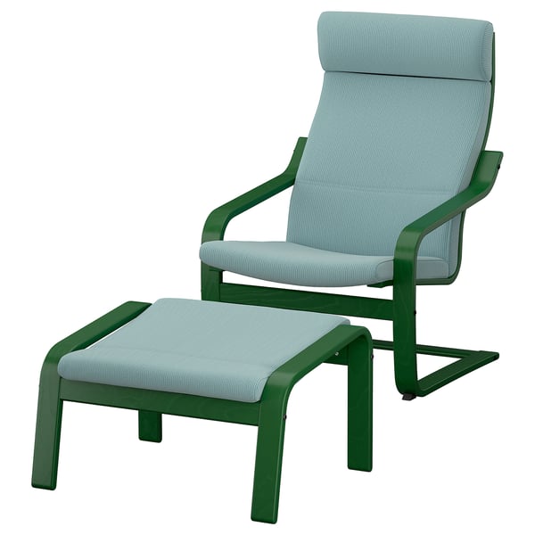 POÄNG Sessel und Hocker, dunkelgrün/Kelinge graublau