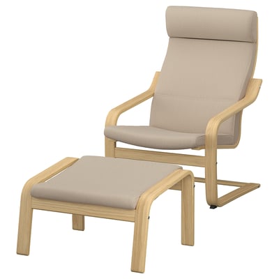 POÄNG Sessel und Hocker, Eiche/Kelinge beige