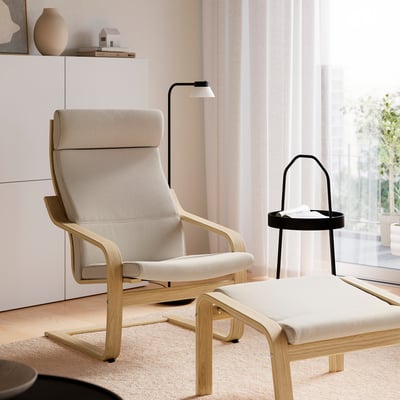 POÄNG Sessel und Hocker, Eiche/Kelinge beige