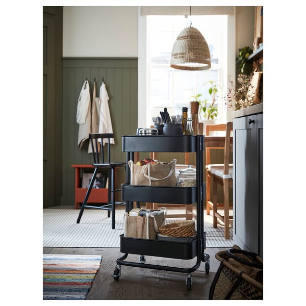 RÅSKOG Servierwagen, schwarz, 35x45x77 cm