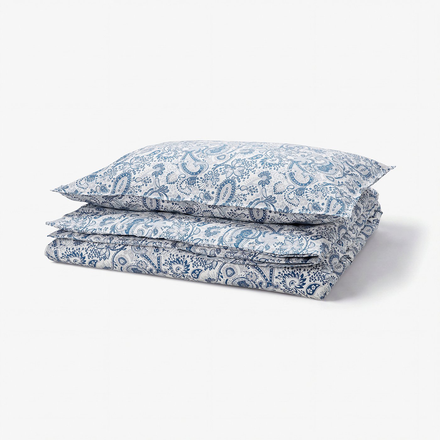 RODGERSIA blaues Paisley-Bettwäscheset, weiche Baumwoll-Viskose-Mischung, Umschlagkissen, anspruchsvolles Design.