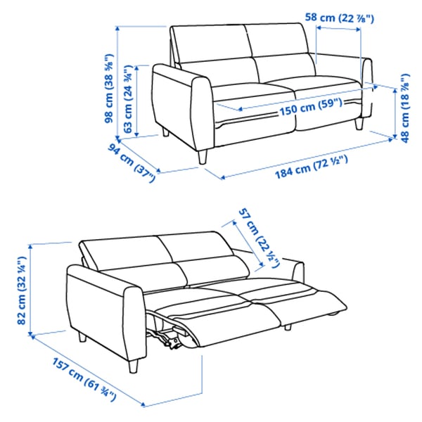 RULLERUM 2er-Sofa m elektrischem Ruhesessel, Grann/Bomstad goldbraun