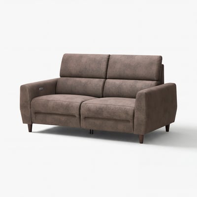 Braunes RULLERUM Sesselsofa, mit weichem Stoff mit elektrischen Verstellern bezogen.