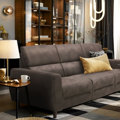 RULLERUM 3er-Sofa m 2 elekt Relaxsesseln, Tornarp dunkel graubraun