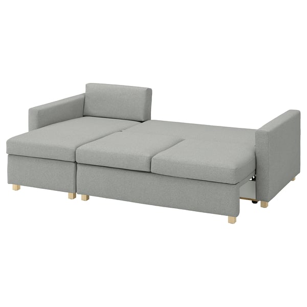 SALTSJÖBADEN-graues Schlafsofa, hellgrau, schlichtes Design, stabile Holzbeine, Cabriolet zum Sitzen und Schlafen.