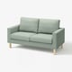 Hellgrün, modern, 2-Sitzer-Sofa. Recyceltes Polyestergewebe. Quadratisches, minimalistisches Design.