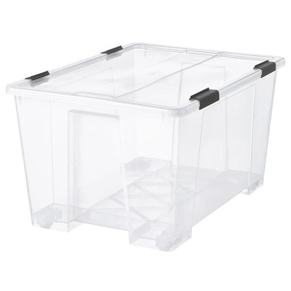 SAMLA Box mit Deckel/Verschlussklips, transparent/schwarz, 79x57x43 cm/130 l